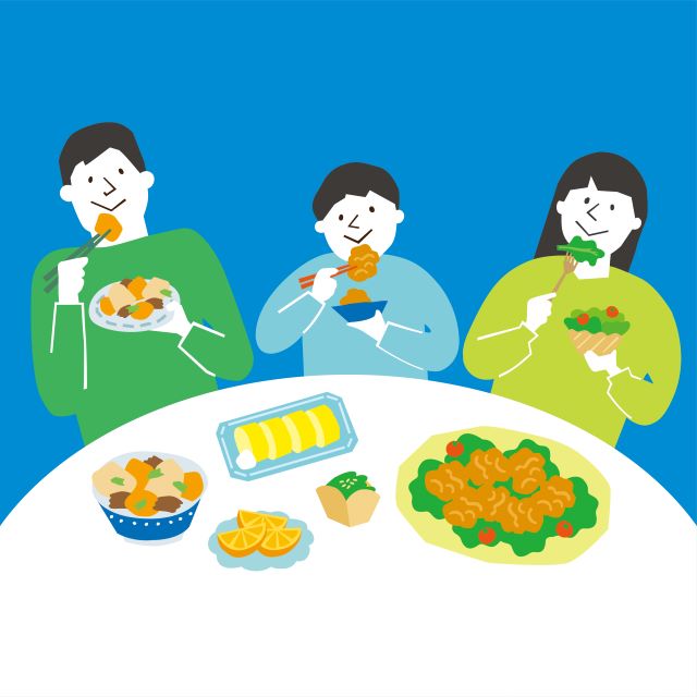 食事を楽しむ3人家族