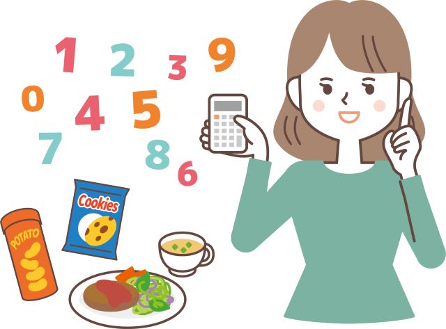電卓をもってカロリー計算をする女性