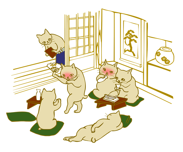 和室でへべれけになる猫たち
