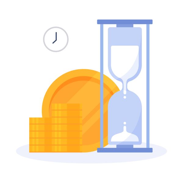 砂時計と金貨のイラスト