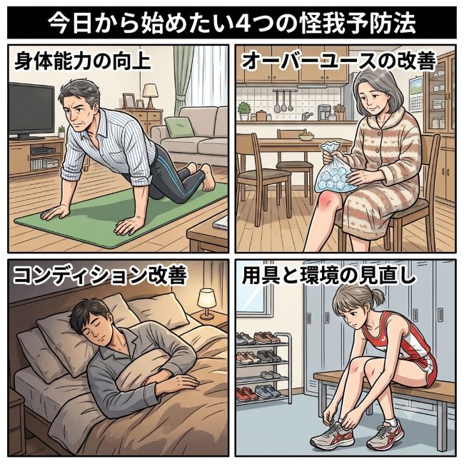 4つの怪我予防法(筋トレ、アイシング、睡眠、用具)