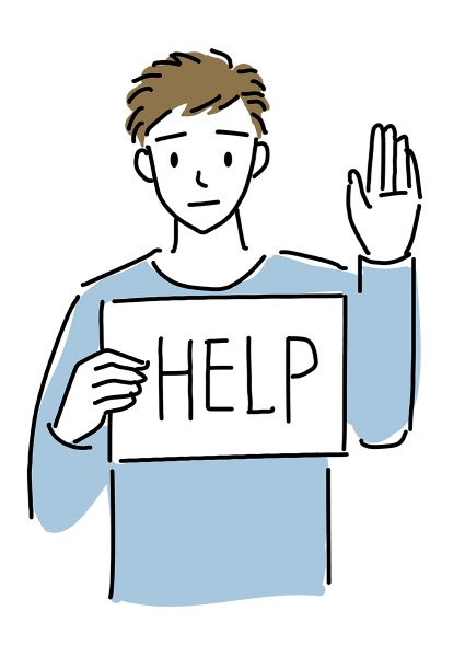 HELPマークをもつ男性